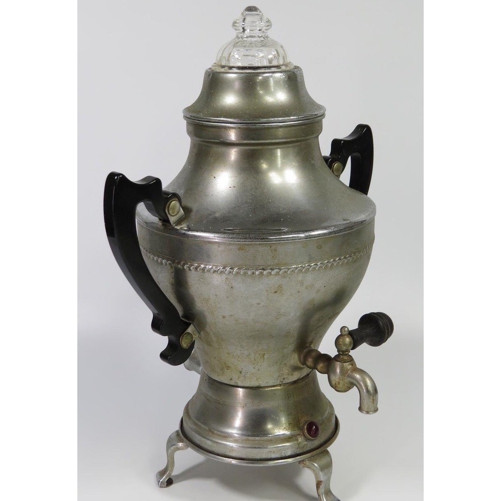 Vintage Electric Coffee Percolator Urn Fire-King Glass Top Lid Untested No Cord